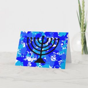 Paint Splatter Blue Menorah Feestdagen Kaart