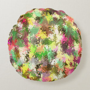 Paint Splatter herfstkleur bladeren Abstract Rond Kussen
