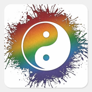 Paint Splatter LGBTQ Pride Rainbow Yin en Yang Vierkante Sticker