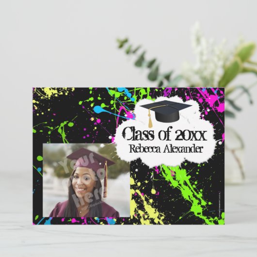 Paint Splatter Photo Graduation Party Invitation (Debout devant)