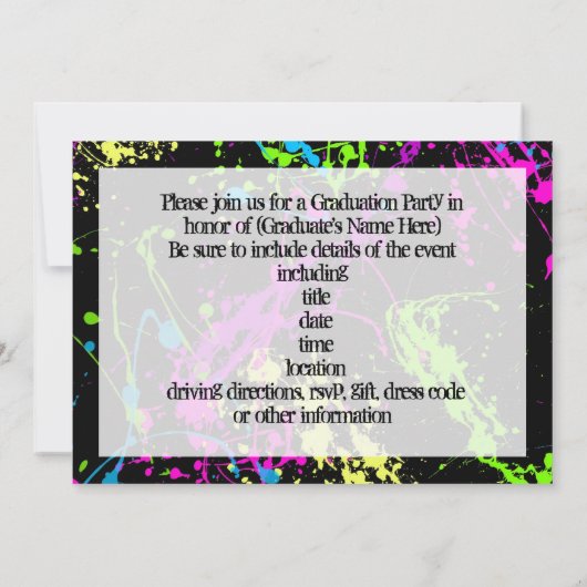 Paint Splatter Photo Graduation Party Invitation (Dos)