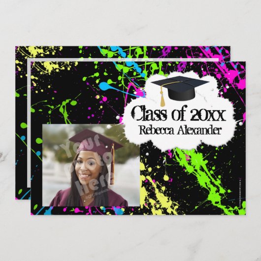 Paint Splatter Photo Graduation Party Invitation (Devant / Derrière)