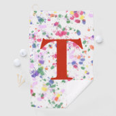 Paint Splatter Red Monogrammed Golf Towel Golfhanddoek (Insitu)