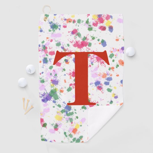 Paint Splatter Rouge Monogramme Serviette de golf (En situation)