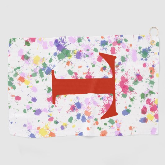 Paint Splatter Rouge Monogramme Serviette de golf (Horizontal)