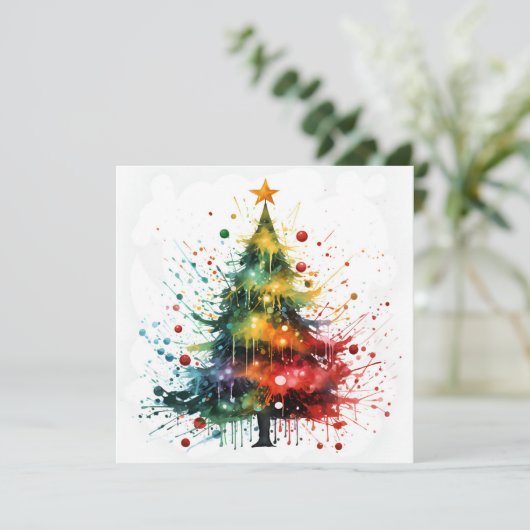Paint splatter sapin de Noël carte de voeux (Debout devant)