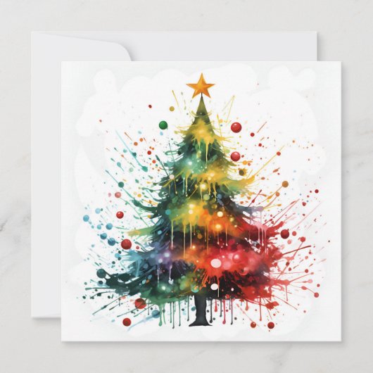 Paint splatter sapin de Noël carte de voeux (Devant)