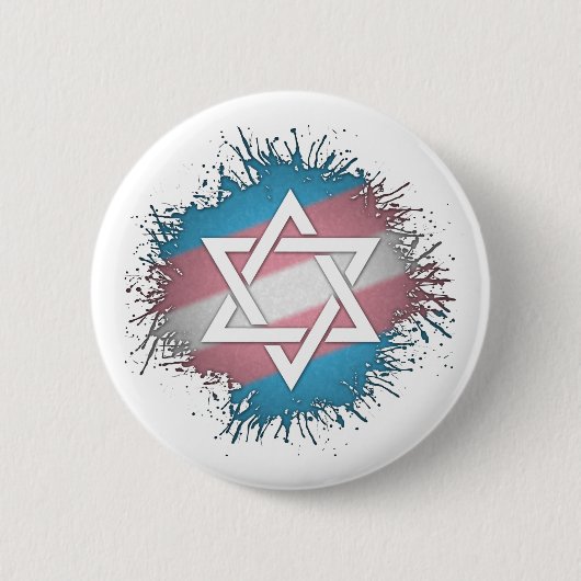 Paint Splatter Transgender Pride Star van David Ronde Button 5,7 Cm (Voorkant)