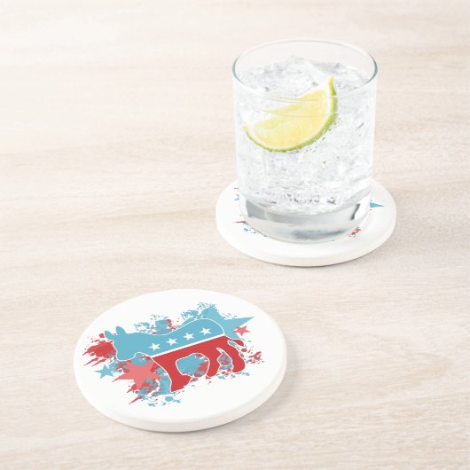 Paint Spletters Democraat Donkey Zandsteen Onderzetter (Zijkant)