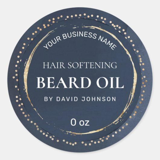 Paint Stippen Gold Foil Navy Blue Beard Oil Ronde Sticker (Voorkant)
