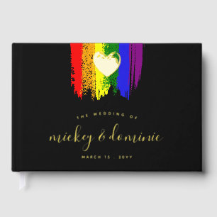 Paint Strokes Pride Drapeau & Gold Heart Mariage
