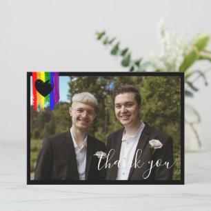 Paint Strokes Pride Flag Black Heart Photo Weddens Bedankkaart