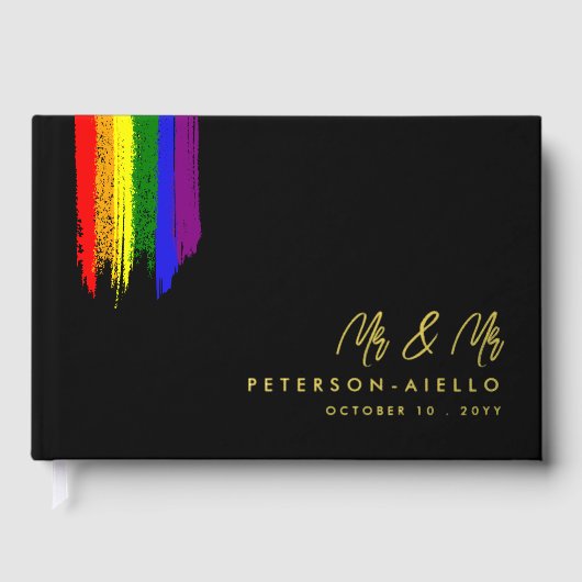 Paint Strokes Pride Flag Gold Text Wedding Gastenboek (Voorkant)