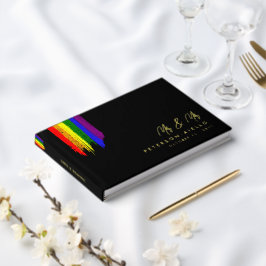 Paint Strokes Pride Flag Gold Text Wedding Gastenboek