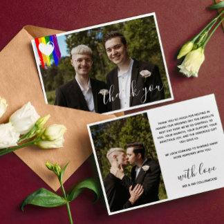 Paint Strokes Pride Flag White Heart Photo Weddens Bedankkaart