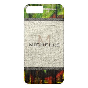 Paint Wood Kijk Burlap Rustic Monogram #5 iPhone 8 Plus / 7 Plus Hoesje