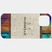 Paint Wood Kijk Burlap Rustic Monogram Case-Mate iPhone Case (Achterkant (horizontaal))