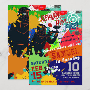 Paintball Birthday Invitation, Paintball Invite Kaart