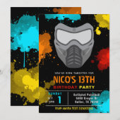 Paintball Birthday Invitation | Paintball Party Kaart (Voorkant / Achterkant)