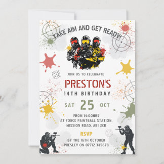 Paintball Birthday Invitation Take Aim & Get Ready Kaart