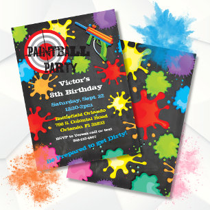 Paintball Birthday Party chalkboard achtergrond Kaart