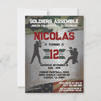 Paintball Birthday Party: Militaire Camo USA Invit Briefkaart