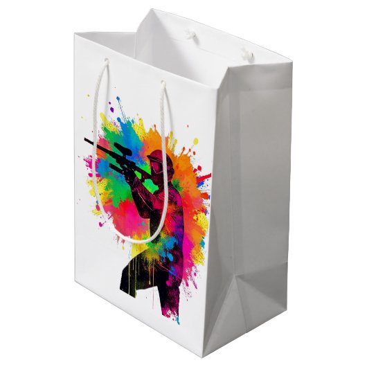 Paintball Gamer Kleurrijk Ontwerp Medium Cadeauzakje (Achterkant Gekanteld)