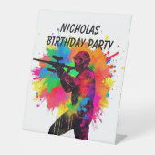 Paintball Gamer Kleurrijk Ontwerp Reclamebord Met Voetstuk (Voorkant)