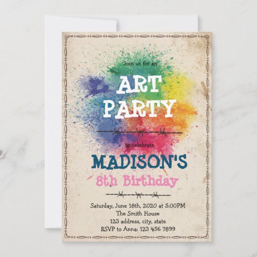 Paintball kunst feest uitnodiging (Voorkant)