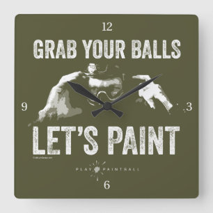Paintball Let's Paint Square Wall Clock Vierkante Klok