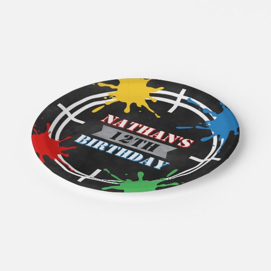 Paintball Splatter Kids Verjaardag Kleurrijk Papieren Bordje (Gekanteld)