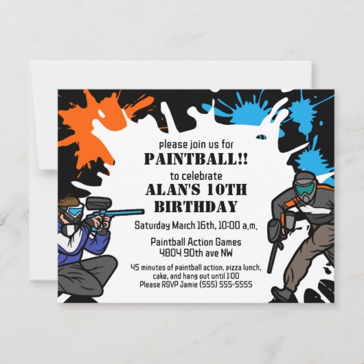 Paintball Thème Anniversaire Fête Invitation Enfan (Devant)