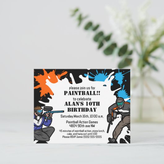 Paintball Thème Anniversaire Fête Invitation Enfan (Debout devant)