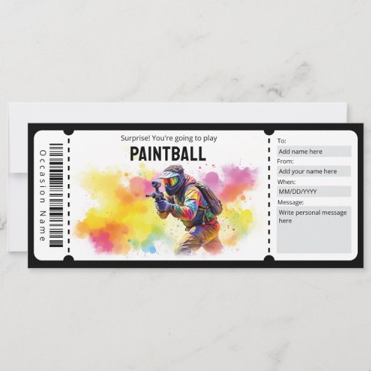 Paintball Ticket Kaart (Voorkant)