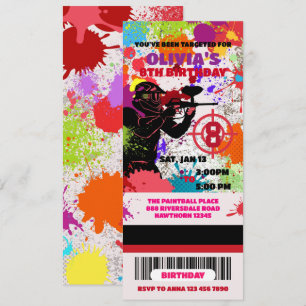 Paintball Verjaardag Ticket uitnodiging, Paintball Kaart