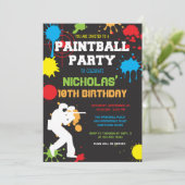 Paintball Verjaardag Uitnodiging / Paintball Verja (Staand voorkant)