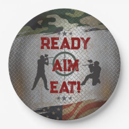 Paintball Verjaardagsfeest Militaire Camo USA Papieren Bordje
