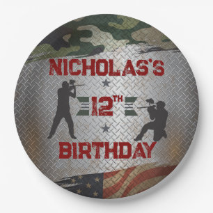 Paintball Verjaardagsfeest Militaire Camo USA Papieren Bordje