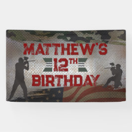 Paintball Verjaardagsfeest Militaire Camo USA Spandoek