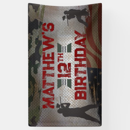 Paintball Verjaardagsfeest Militaire Camo USA Spandoek (Verticaal)