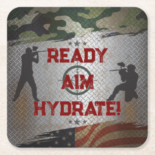 Paintball Verjaardagsfeest Militaire Camo USA Vierkante Kartonnen Onderzetter