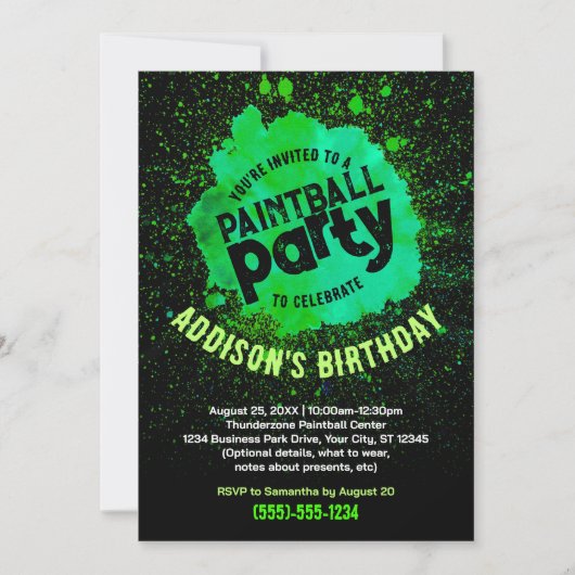 Paintball-verjaardagsfeestje aangepodigde - Groen Kaart (Voorkant)