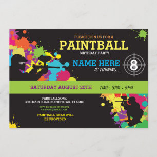 Paintball verjaardagsfeestje uitnodiging Fun Paint