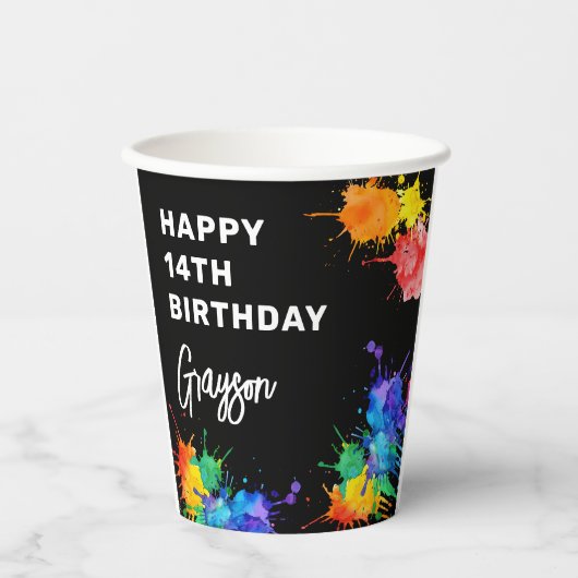 Paintballing foto verjaardagsfeestje papieren bekers (Voorkant)