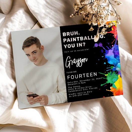 Paintballing foto verjaardagsfeestje uitnodiging