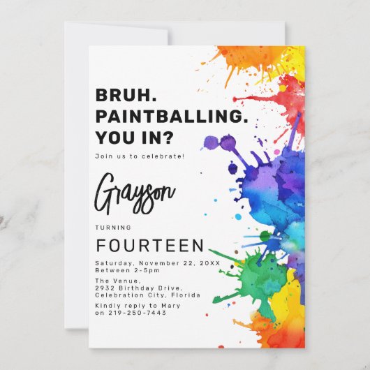 Paintballing verjaardagsfeestje uitnodiging (Voorkant)