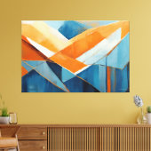 Painted abstract art in Blue orange  Canvas Afdruk (Insitu (Woonkamer))