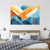 Painted abstract art in Blue orange  Canvas Afdruk (Insitu (Slaapkamer))