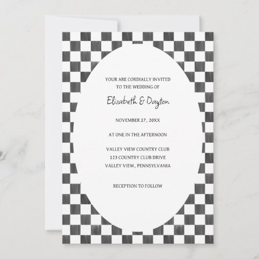 Painted Black and White Check Pattern Wedding Kaart (Voorkant)