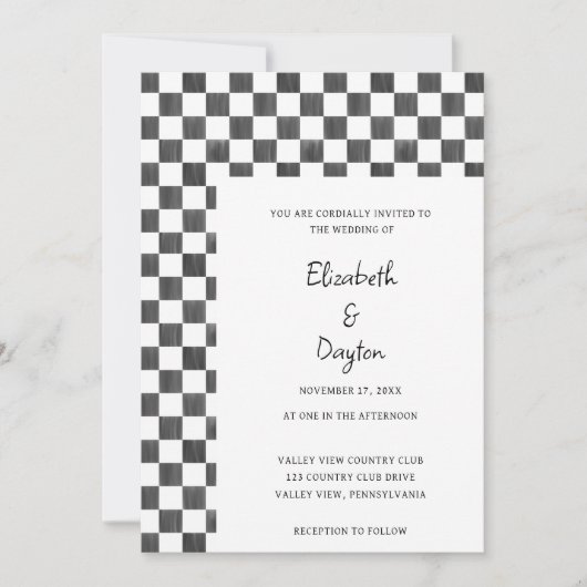 Painted Black and White Check Pattern Wedding Kaart (Voorkant)